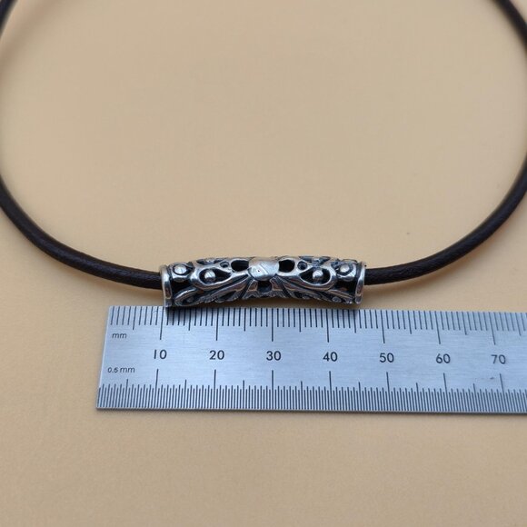 16 Inch Sterling Silver & Leather Unique Floral Pendant Necklace B690 - Picture 5 of 6